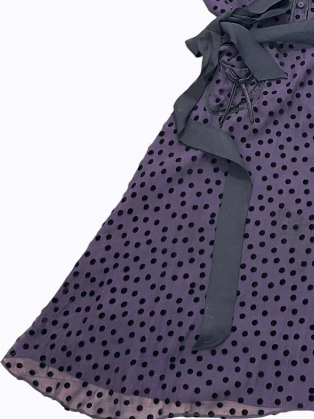 Nougat London Silk Velvet Polka Dot Dress Purple Belted A-Line Midi XS